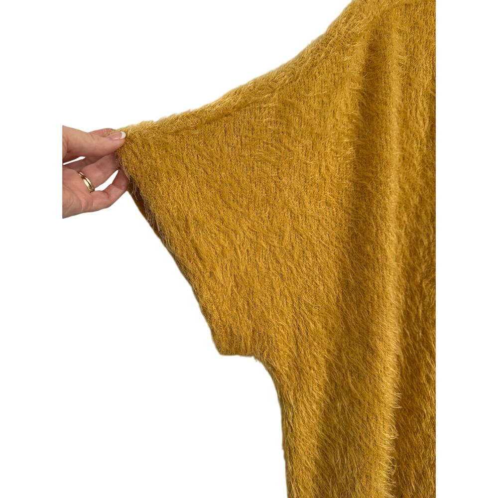 Women's S/M Boho Eyelash Angola Blend Yellow Open Front Cardigan Fall Soft - Picture 4 of 6